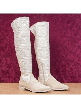 Free People Wmn Bren Textile Ivory Leather Western Boho Cottage Boots 7US EUR 37
